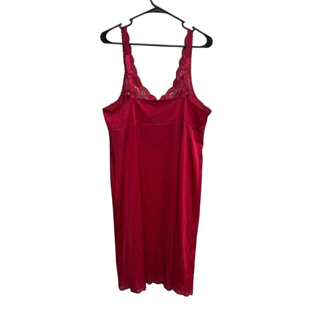 Vintage Vassarette Red Satin Slip Dress 38 LL Lace Nightgown Romantic Coquette - Picture 4 of 7
